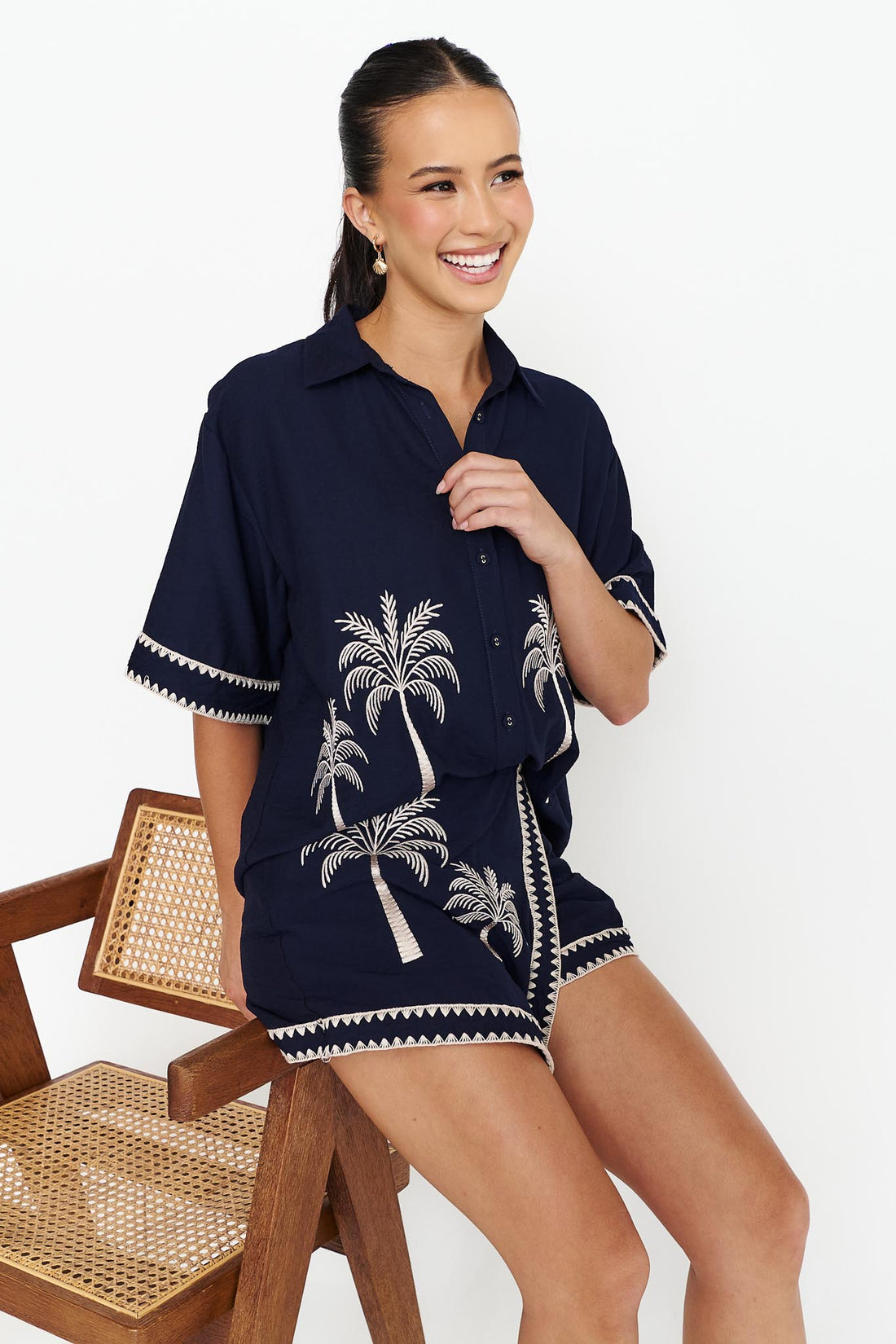Maui Palm Shirt - Navy