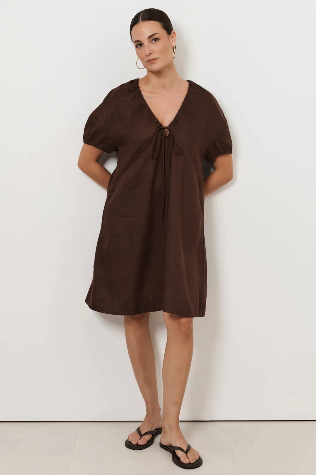 Maura Linen Dress - Chocolate