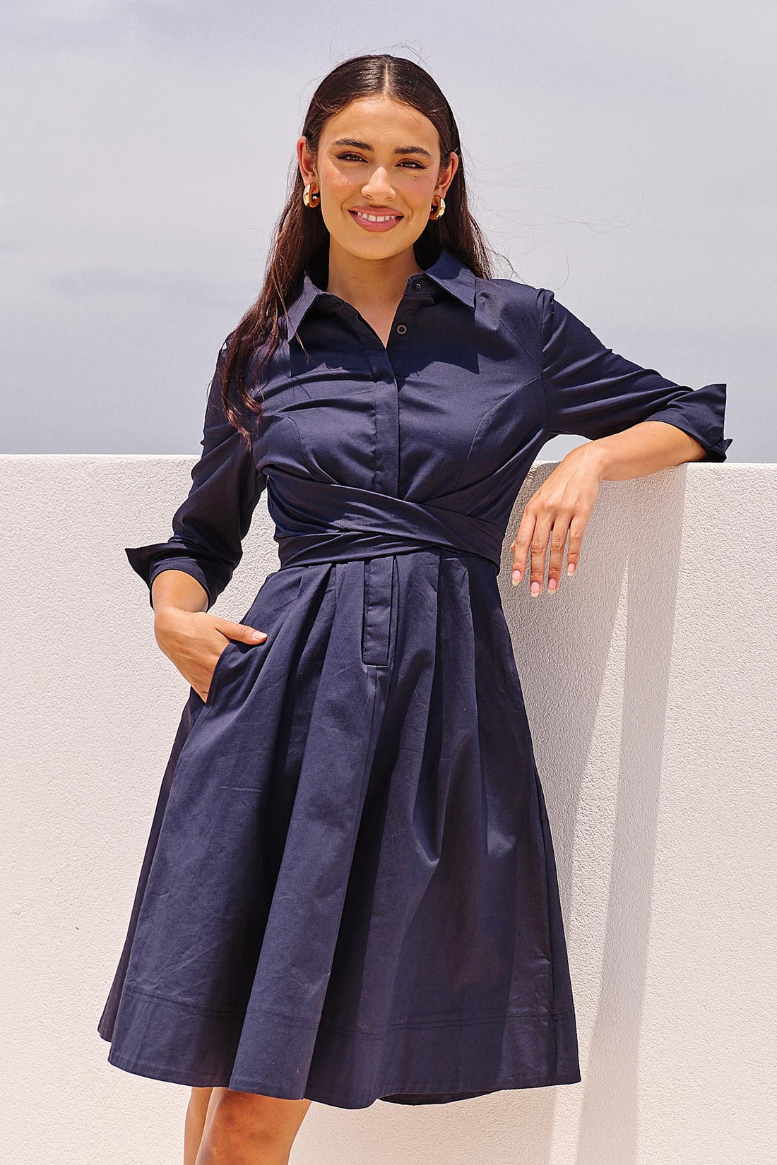 Meghan Shirt Dress - Navy