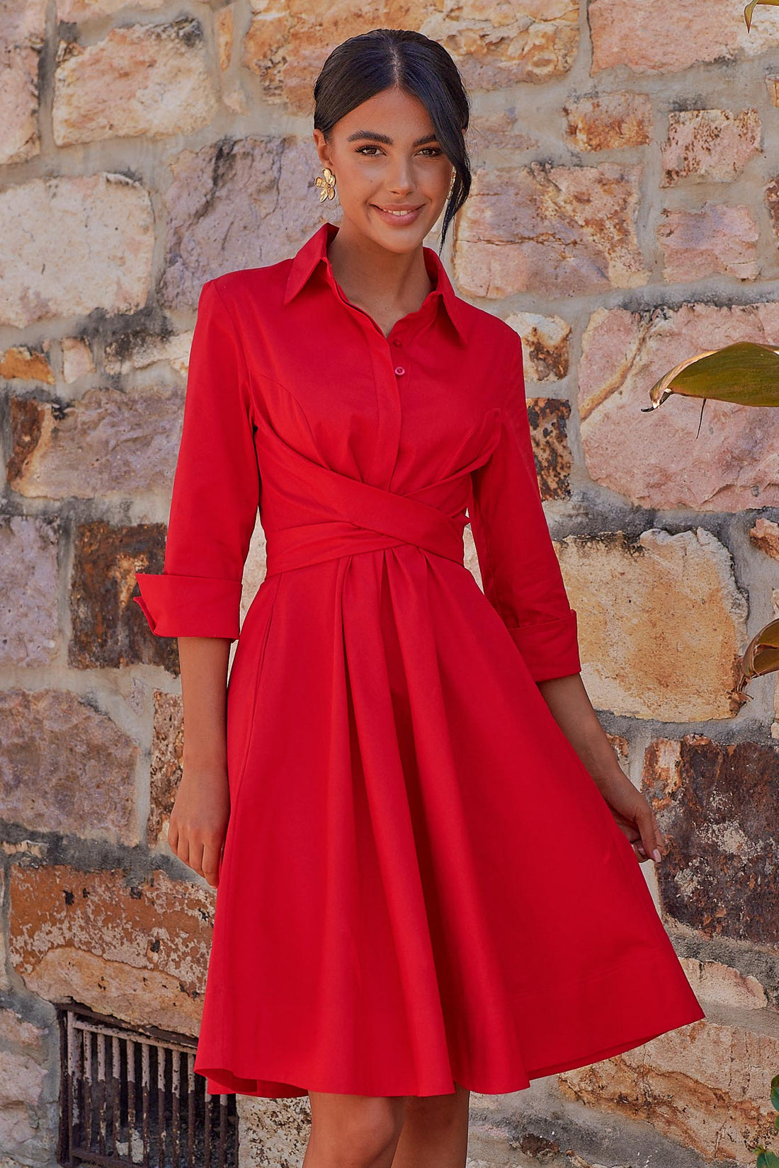 Meghan Shirt Dress - Vibrant Red