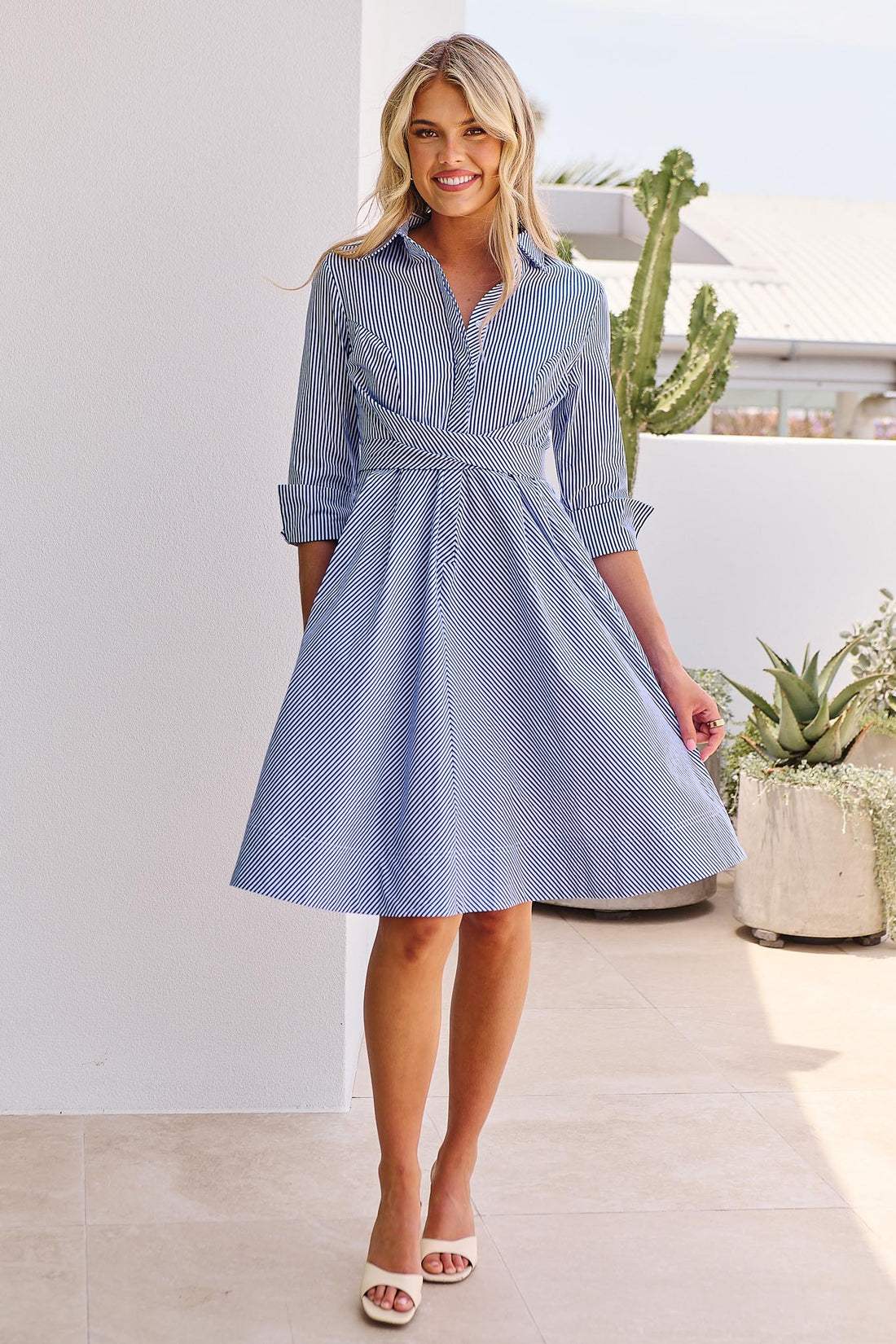 Meghan Shirt Dress - Pinstripe Blue