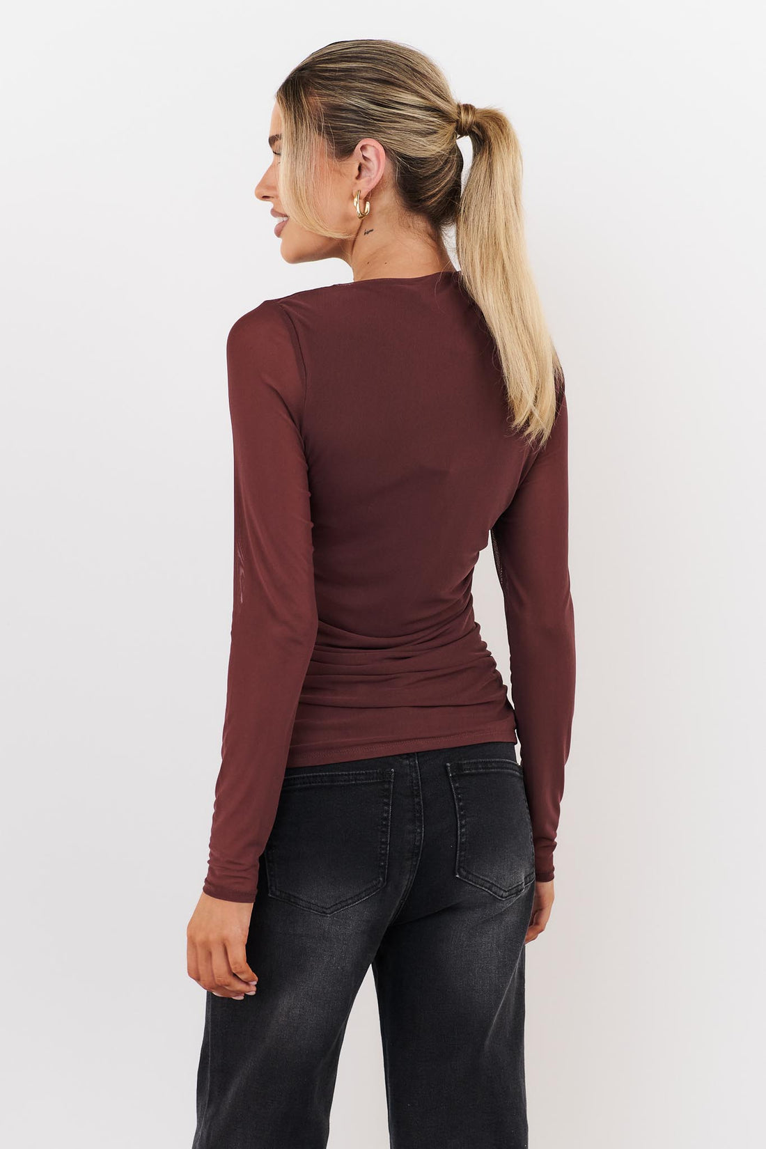 Asta Draped Mesh Top - Chocolate - SALE