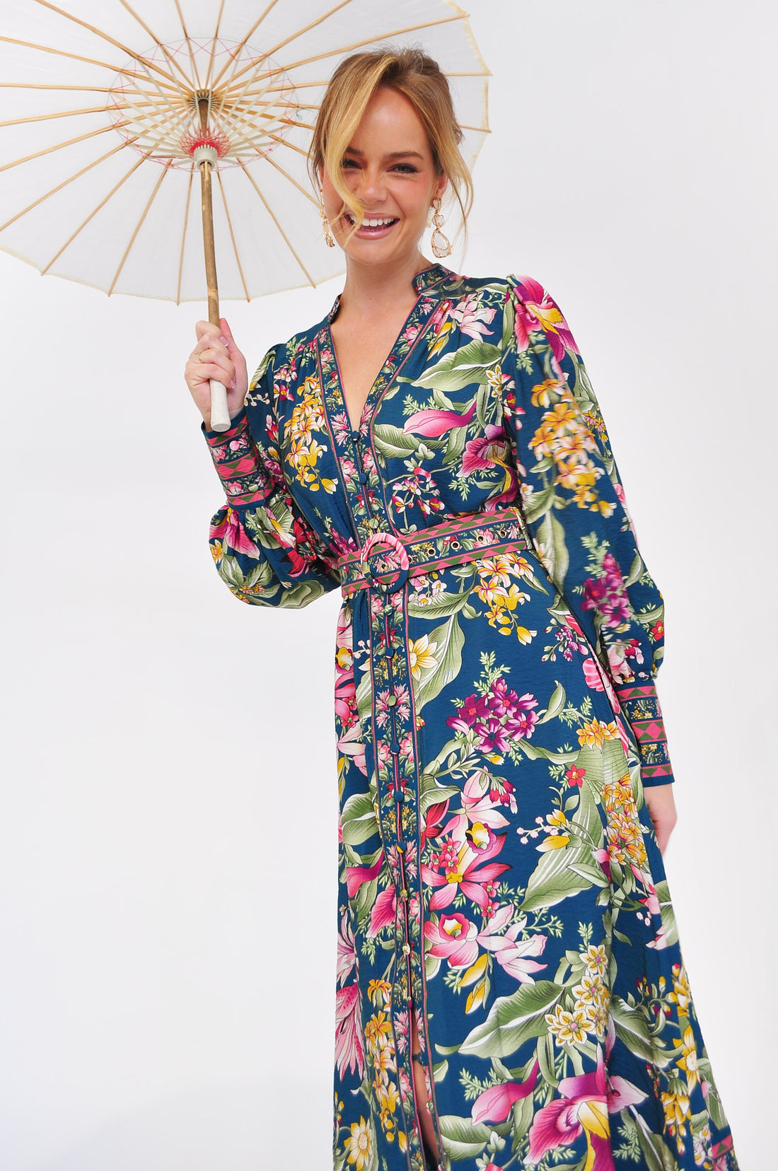 Monet Long Sleeve Midi Dress - Teal