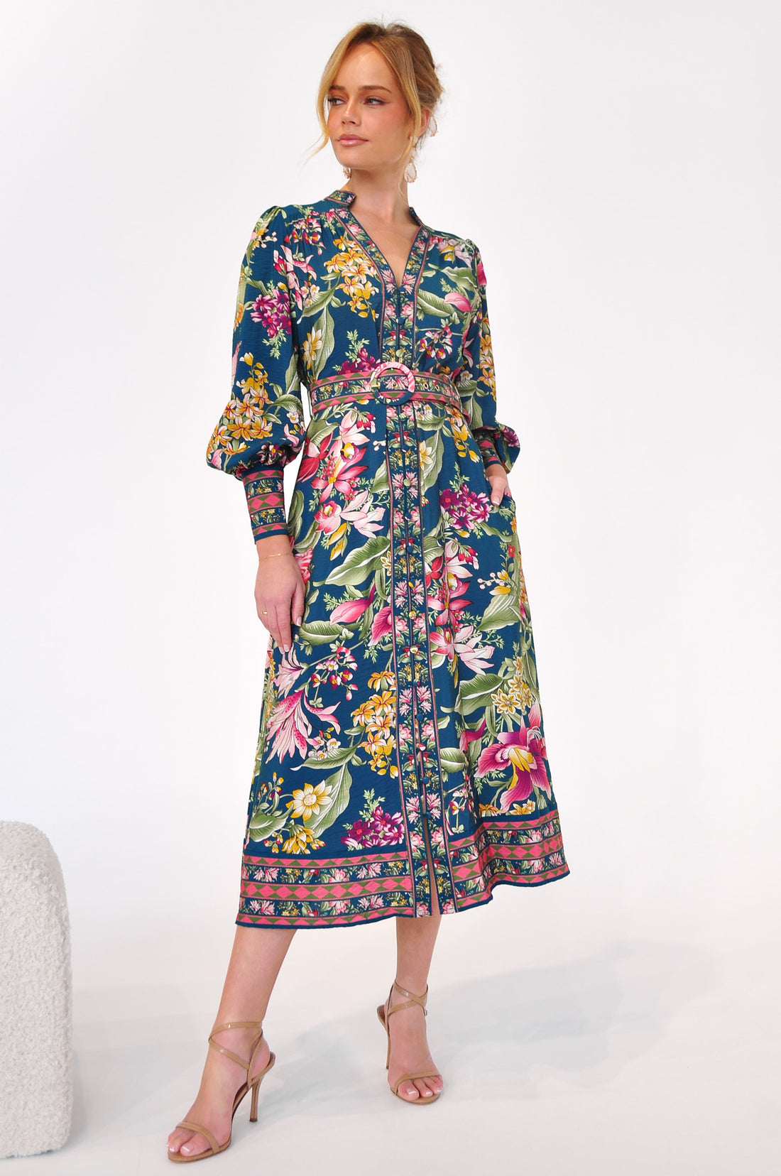 Monet Long Sleeve Midi Dress - Teal