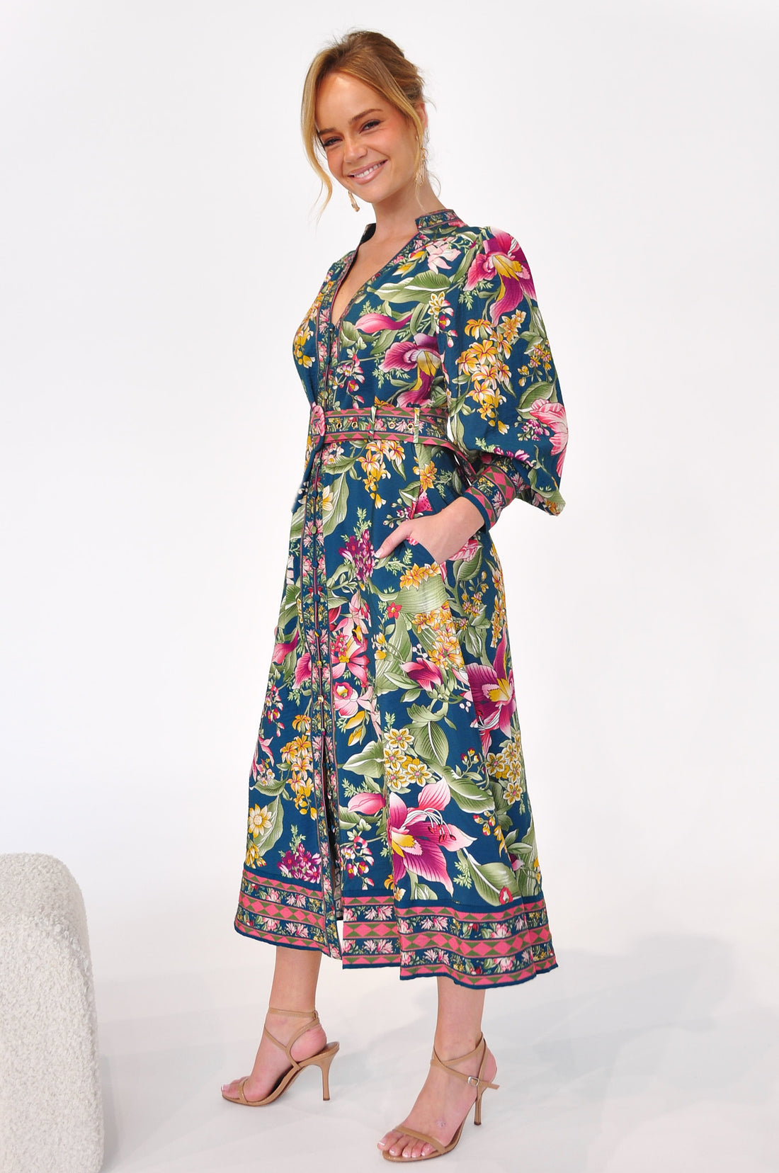 Monet Long Sleeve Midi Dress - Teal