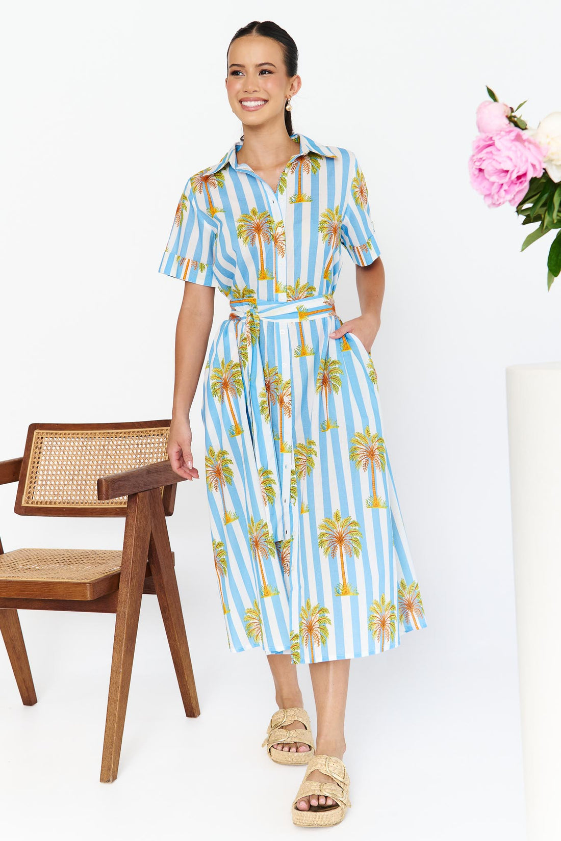 Noosa Dress - Blue Palm