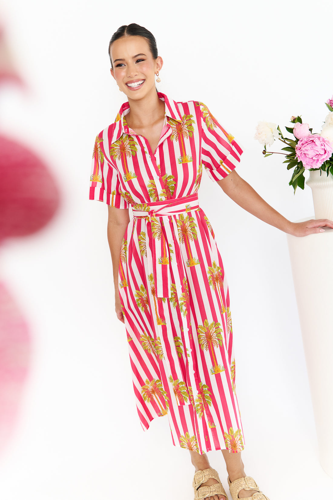 Noosa Dress - Pink Palm