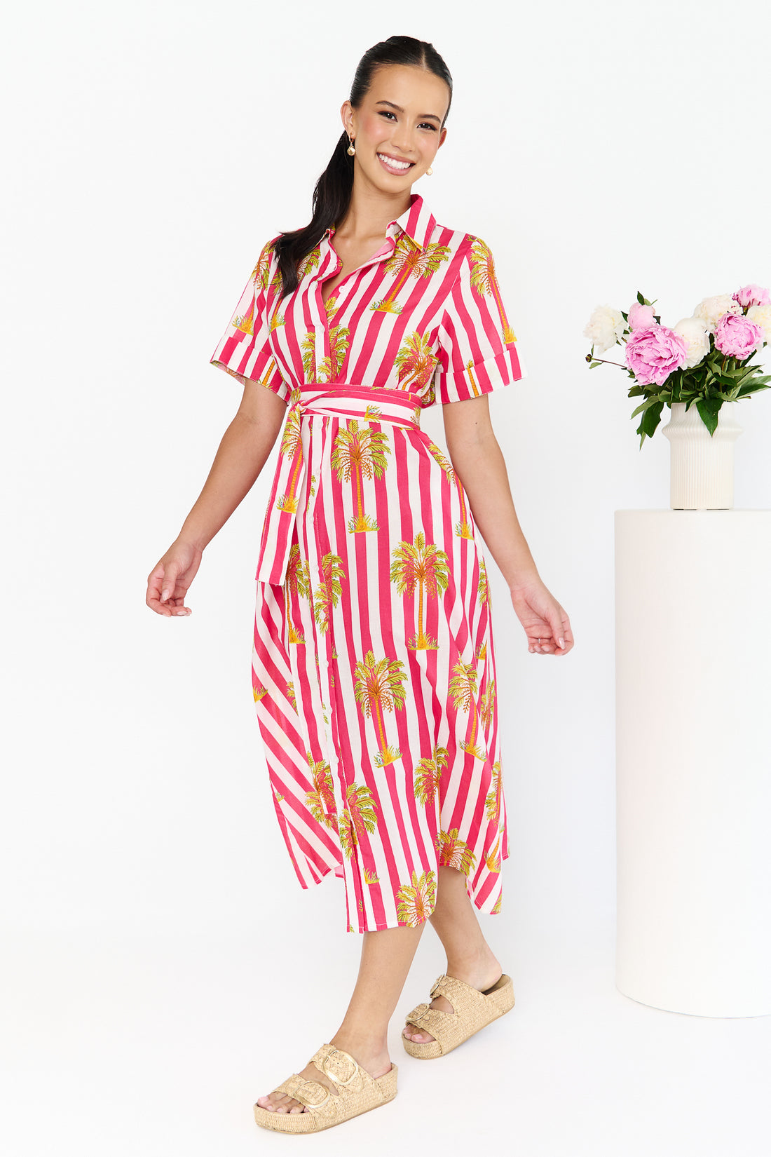 Noosa Dress - Pink Palm