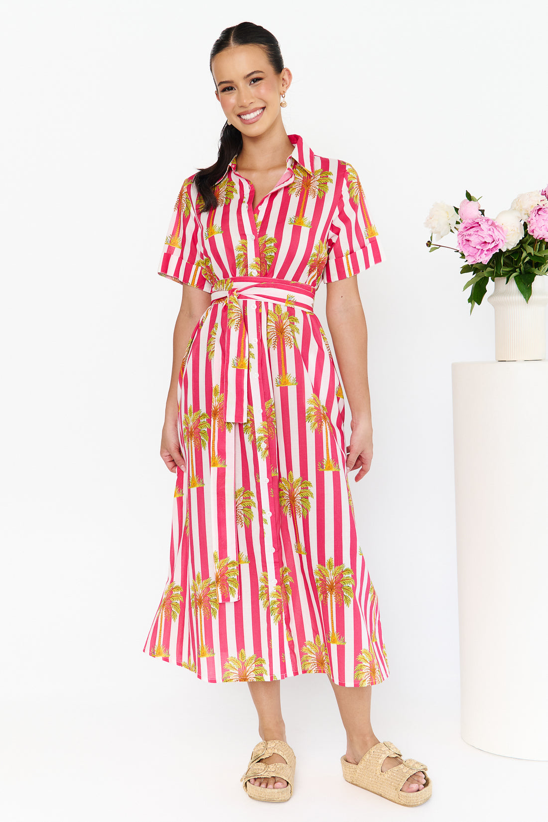 Noosa Dress - Pink Palm