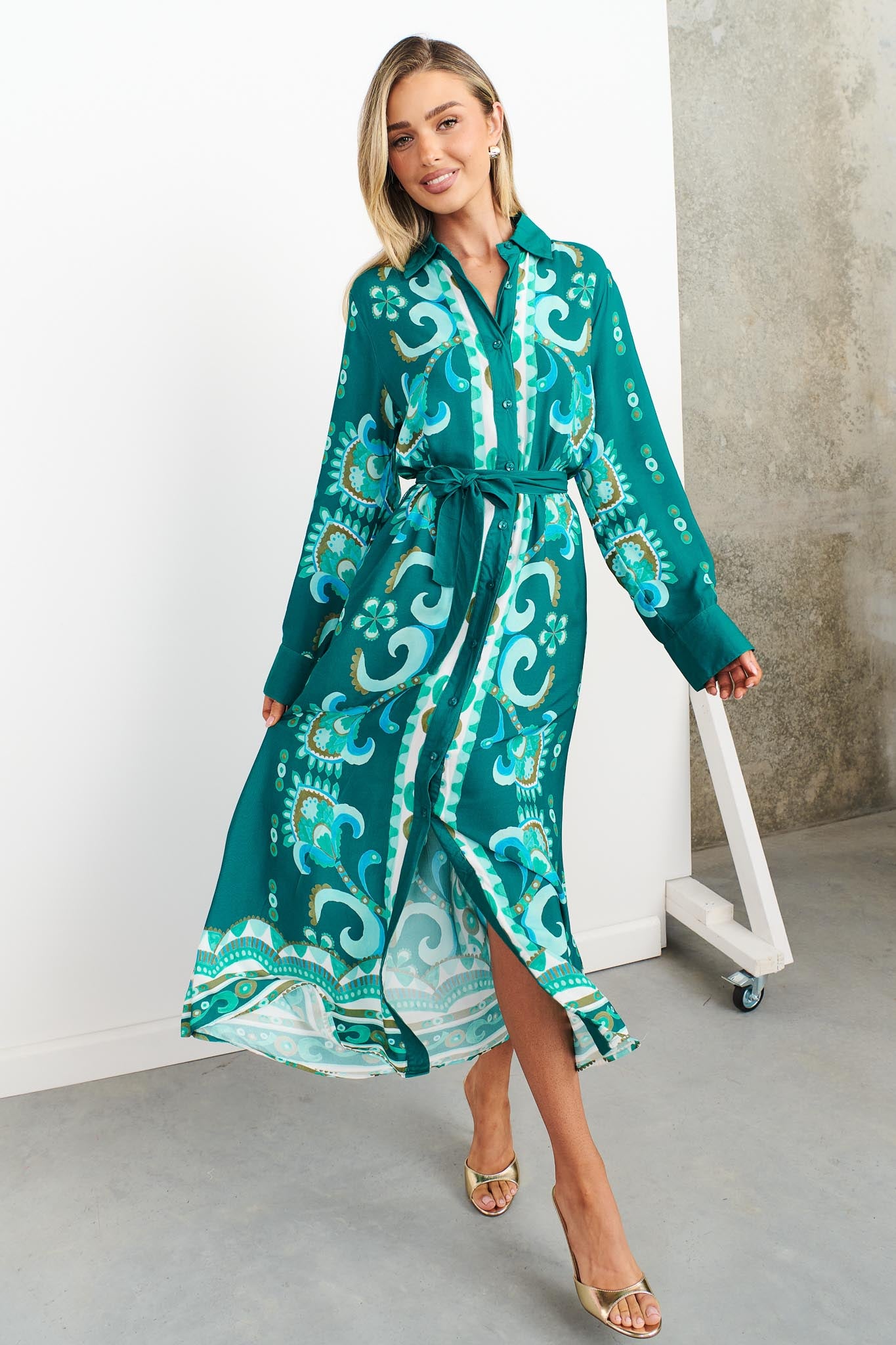チュニック JUEMI  Leaf Pullover Shirt Dress DEDICATED - Shirt Dress Ripa Linen Leaf Green