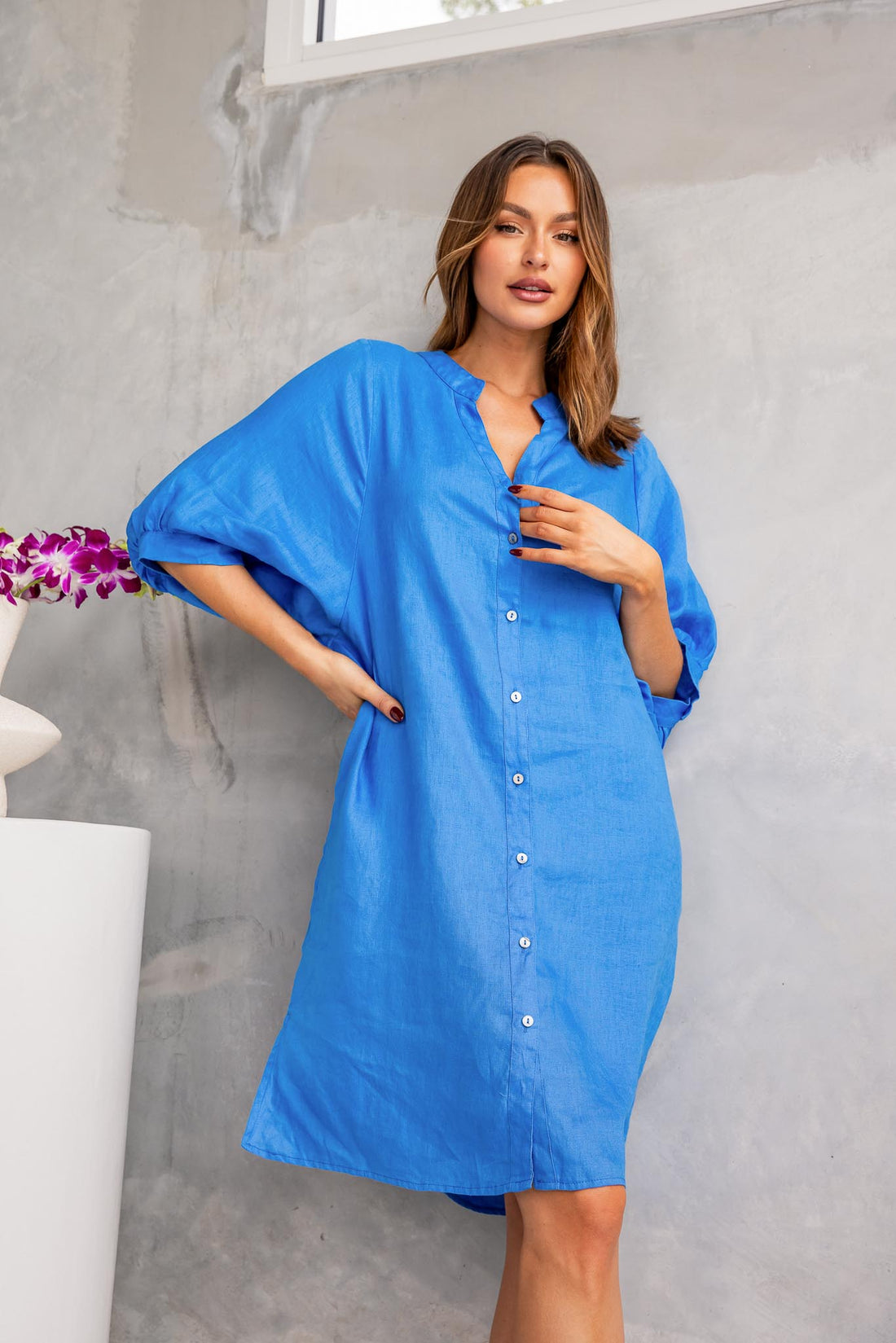 Piper Linen Dress - Cobalt Blue