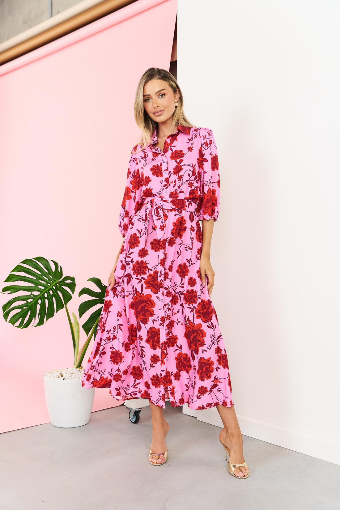 Rosa Shirt Dress - Hot Pink
