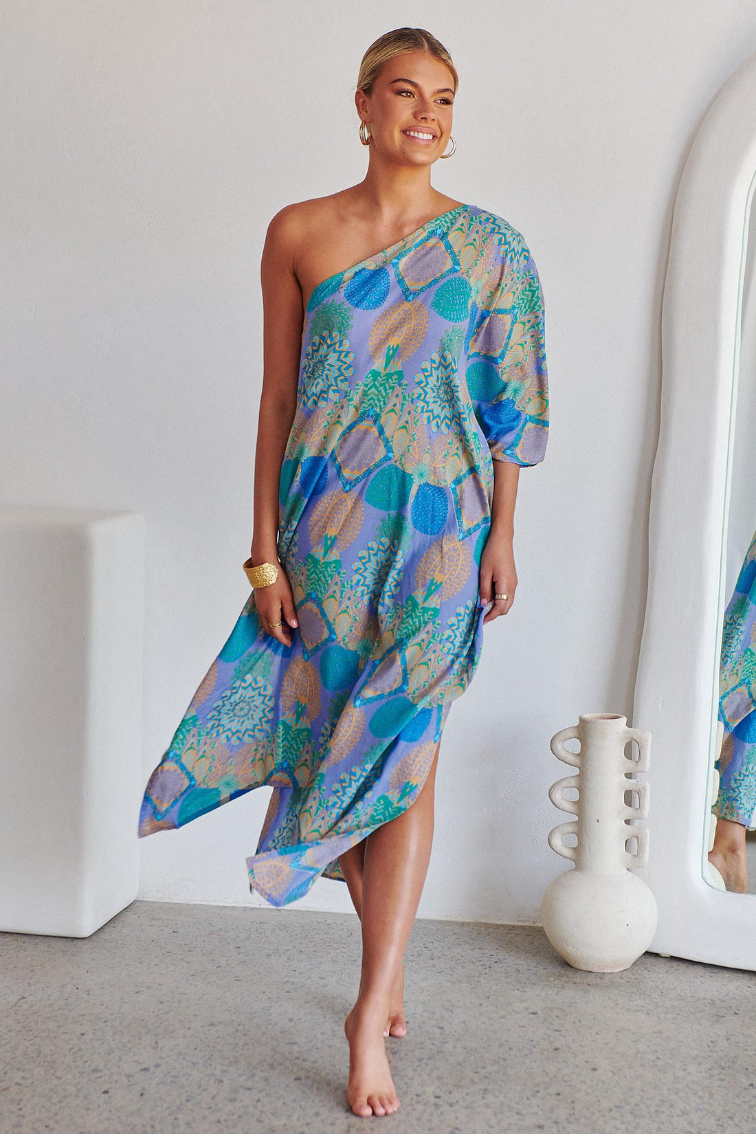 Sojo One Shoulder Dress - Pacific Print - SALE