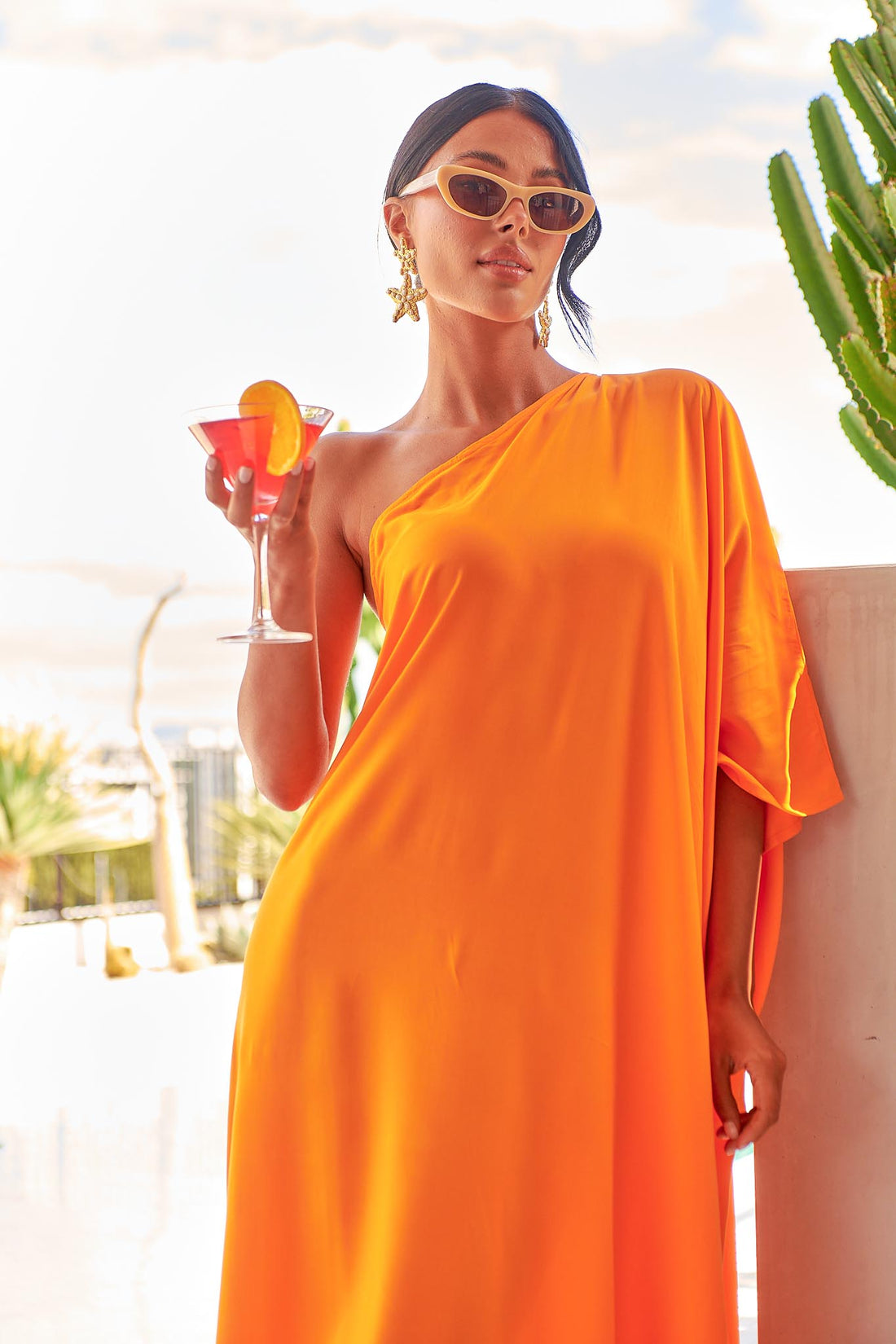 Sojo One Shoulder Dress - Orange - SALE