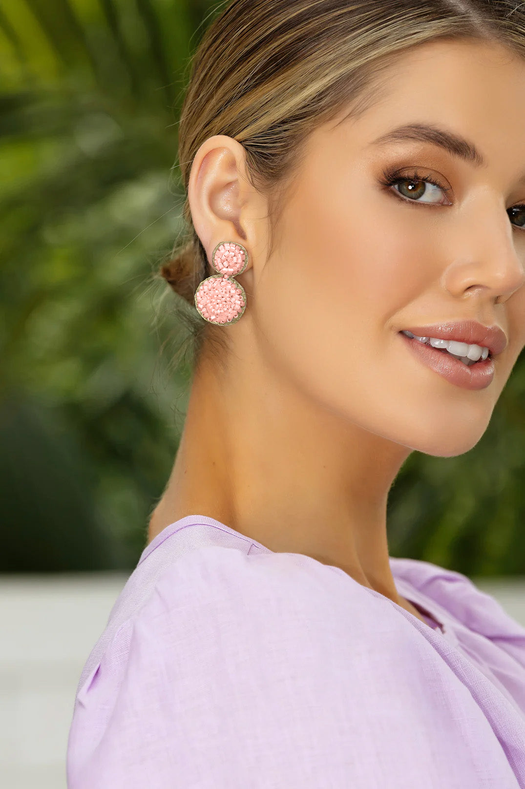 Suri Mini Beaded Event Earrings - Pale Pink
