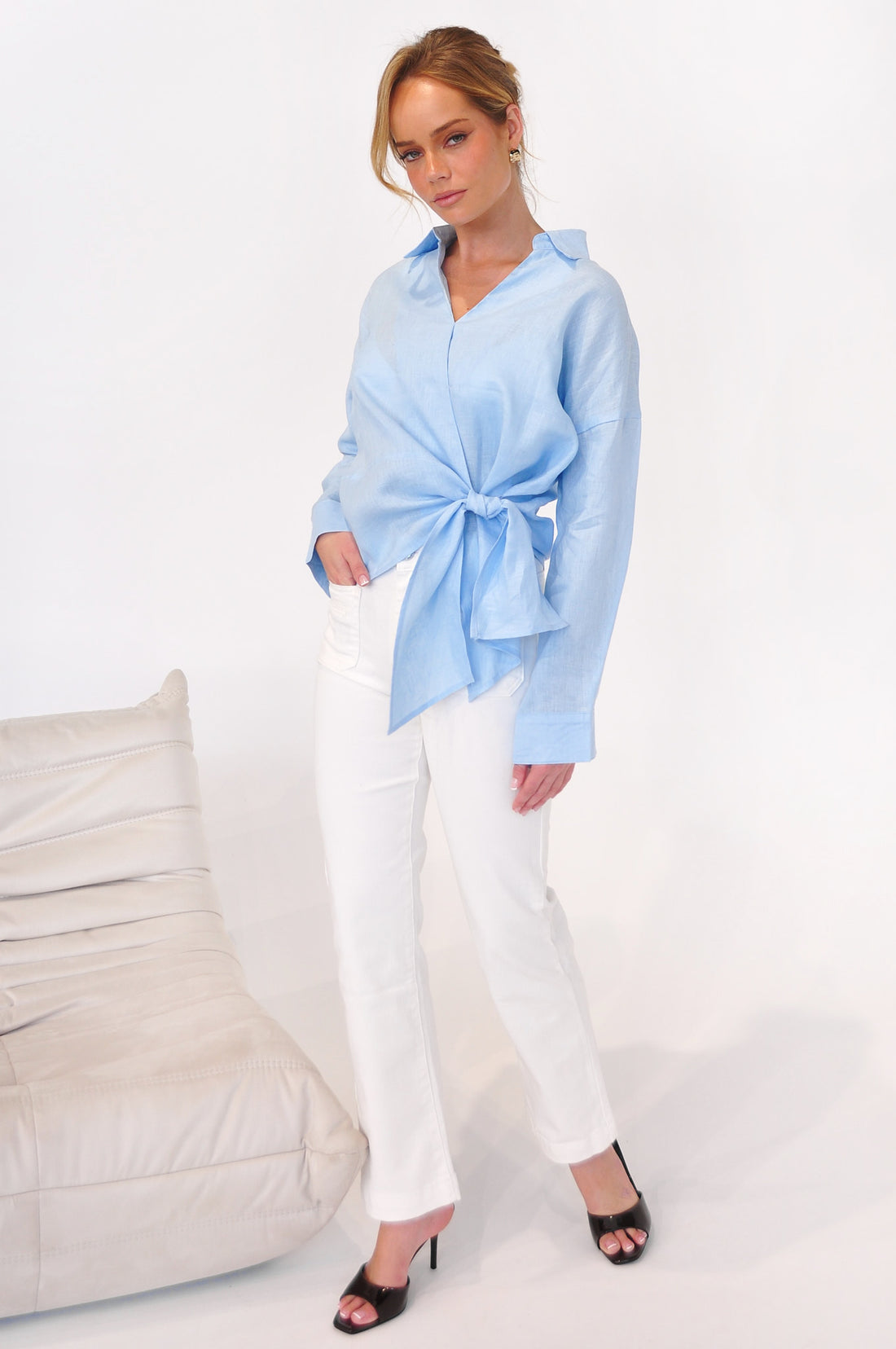 Sydney Linen Tie Top - Blue
