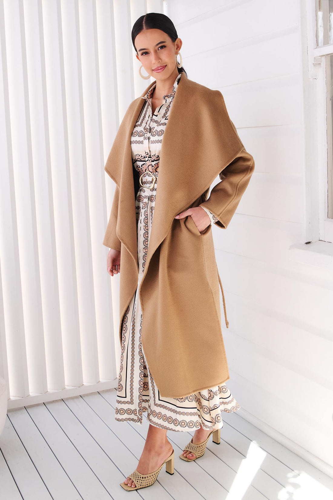 LUMI MERINO WOOL WRAP COAT - CAMEL