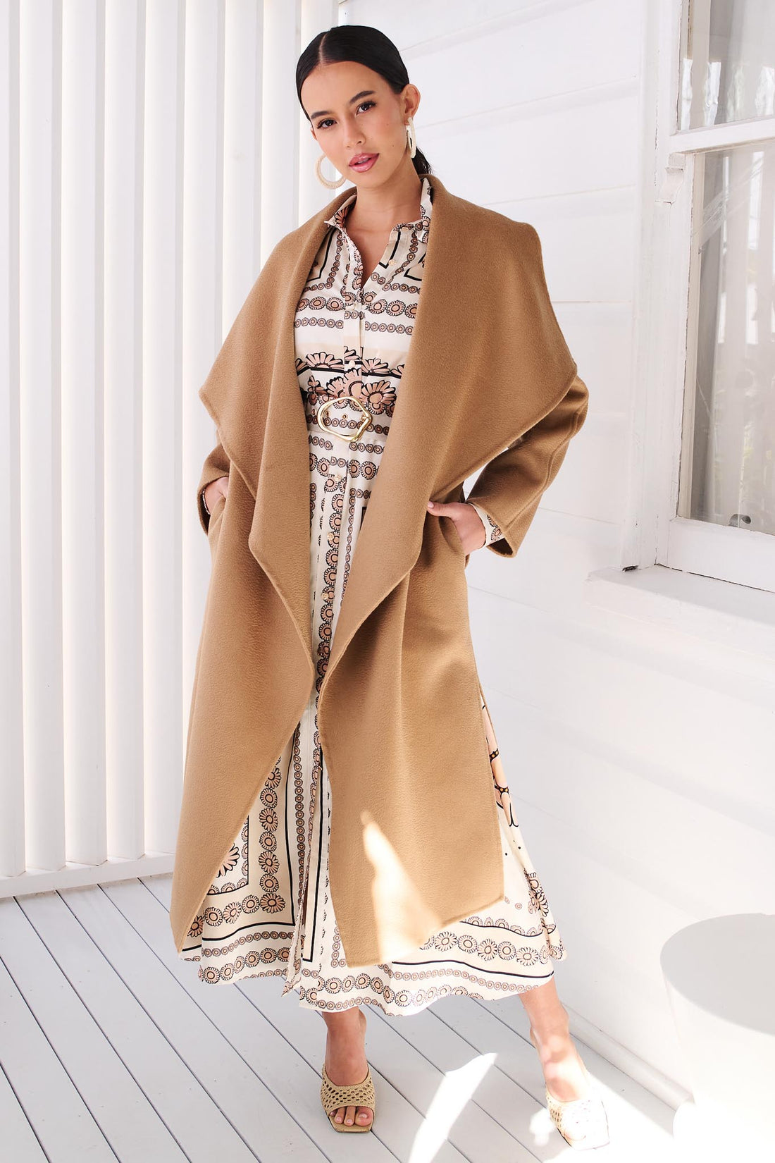 LUMI MERINO WOOL WRAP COAT - CAMEL