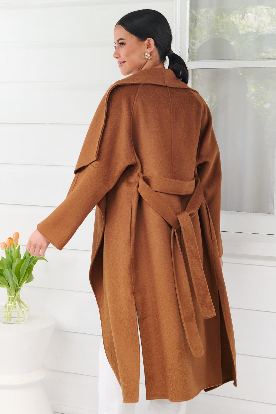 LUMI MERINO WOOL WRAP COAT - CARAMEL