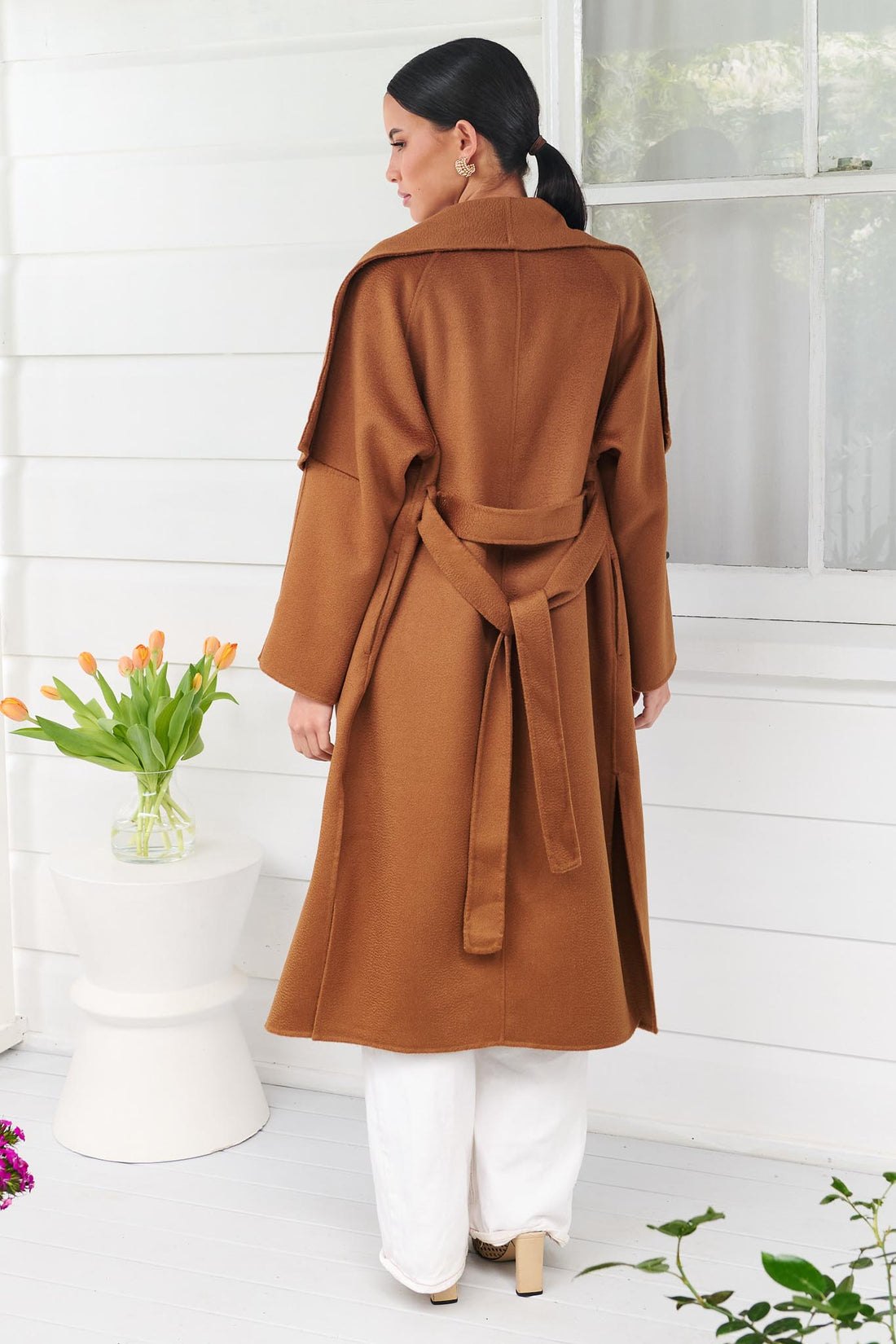 LUMI MERINO WOOL WRAP COAT - CARAMEL