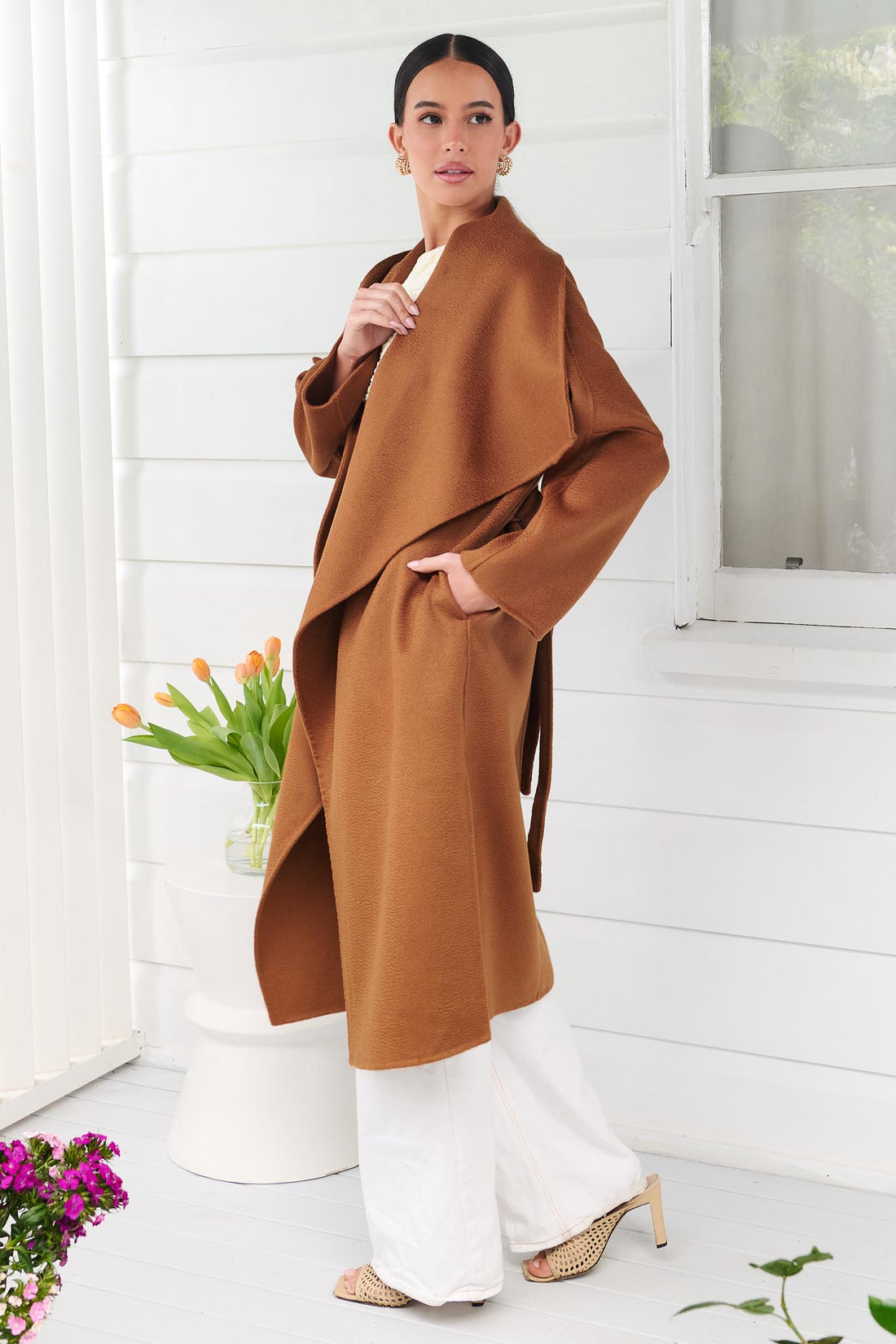 LUMI MERINO WOOL WRAP COAT - CARAMEL