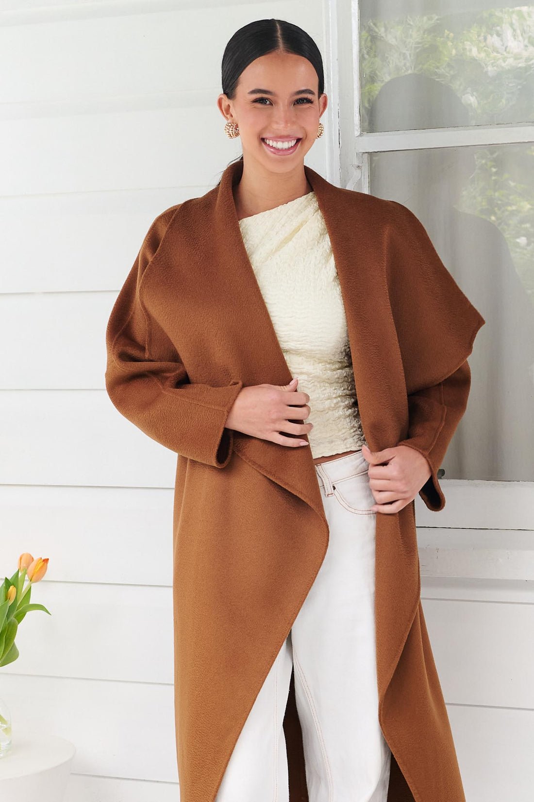 LUMI MERINO WOOL WRAP COAT - CARAMEL