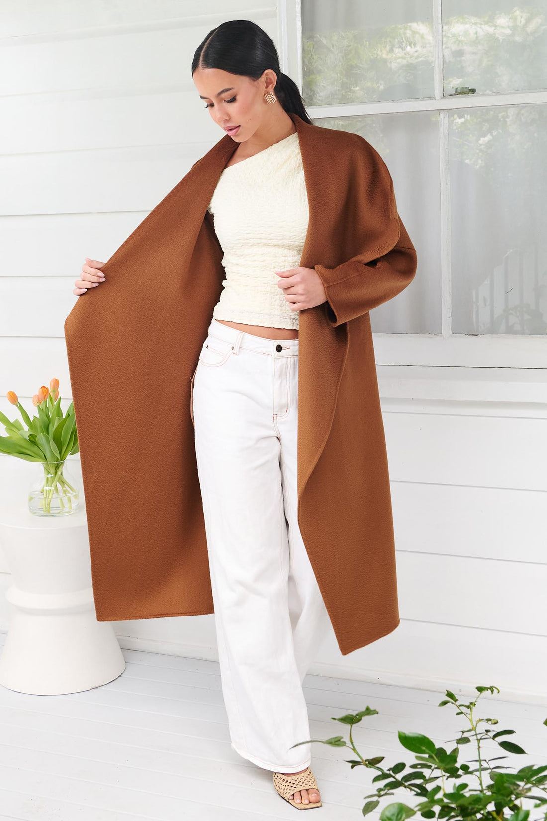 LUMI MERINO WOOL WRAP COAT - CARAMEL