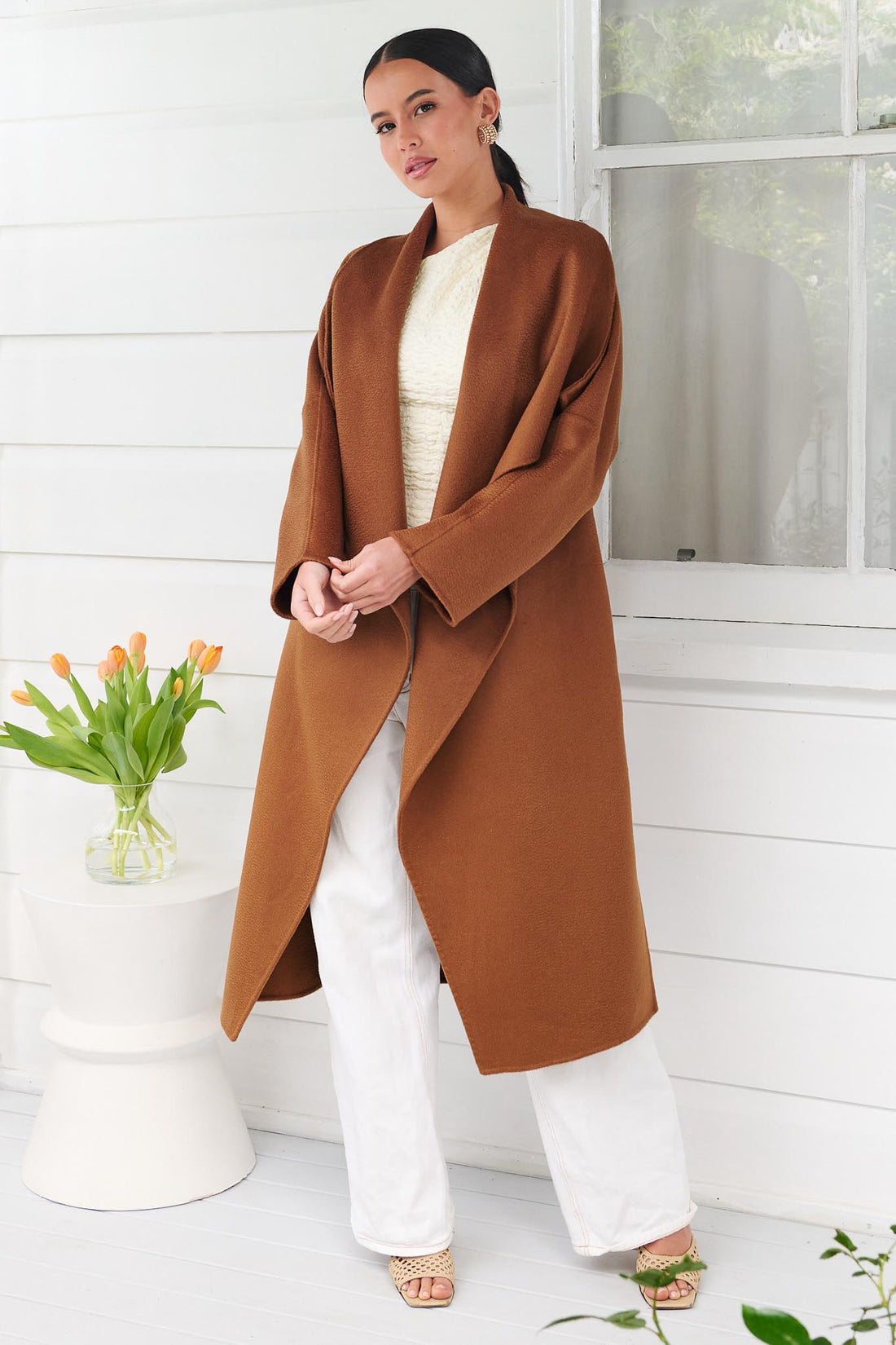 LUMI MERINO WOOL WRAP COAT - CARAMEL