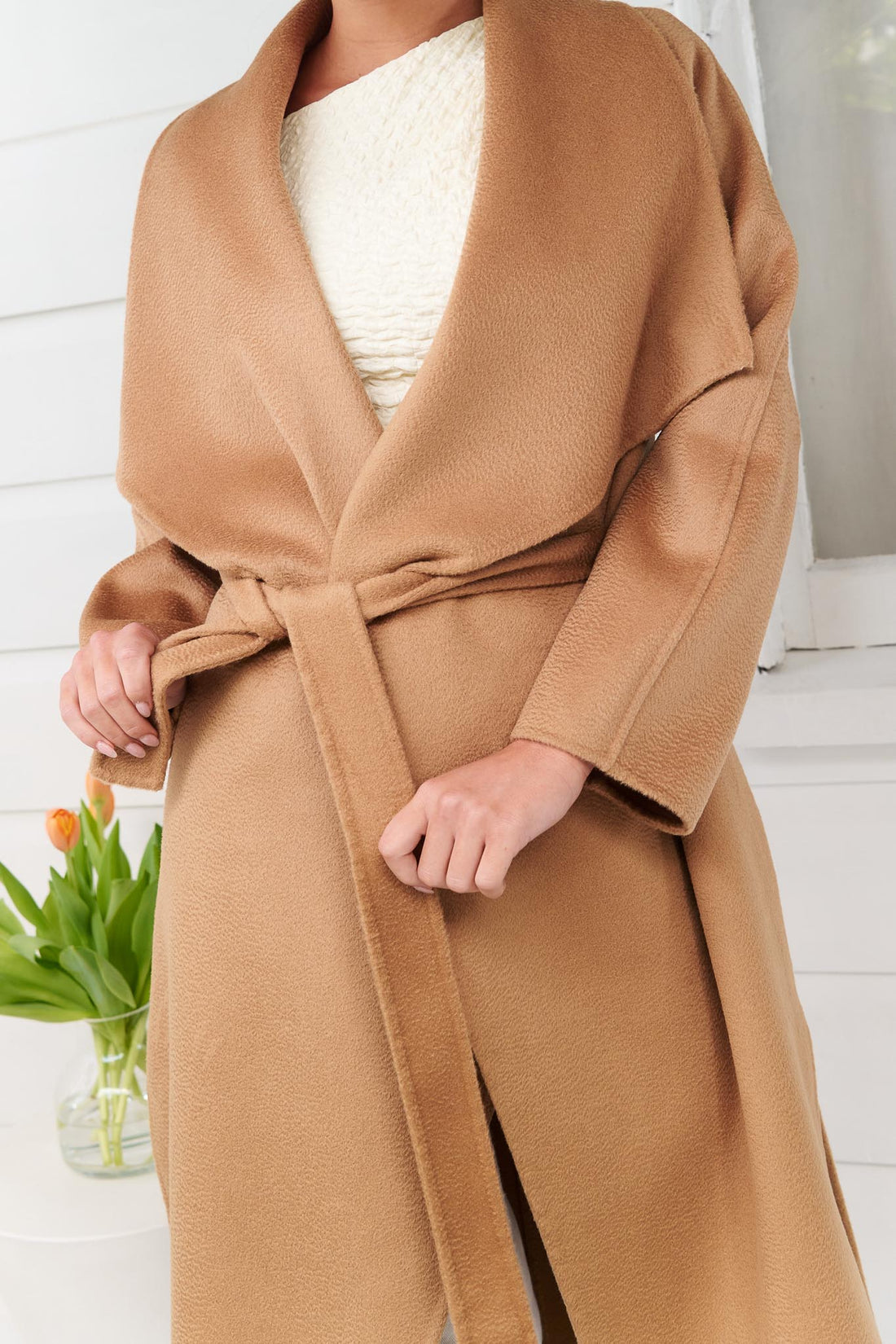 LUMI MERINO WOOL WRAP COAT - CAMEL
