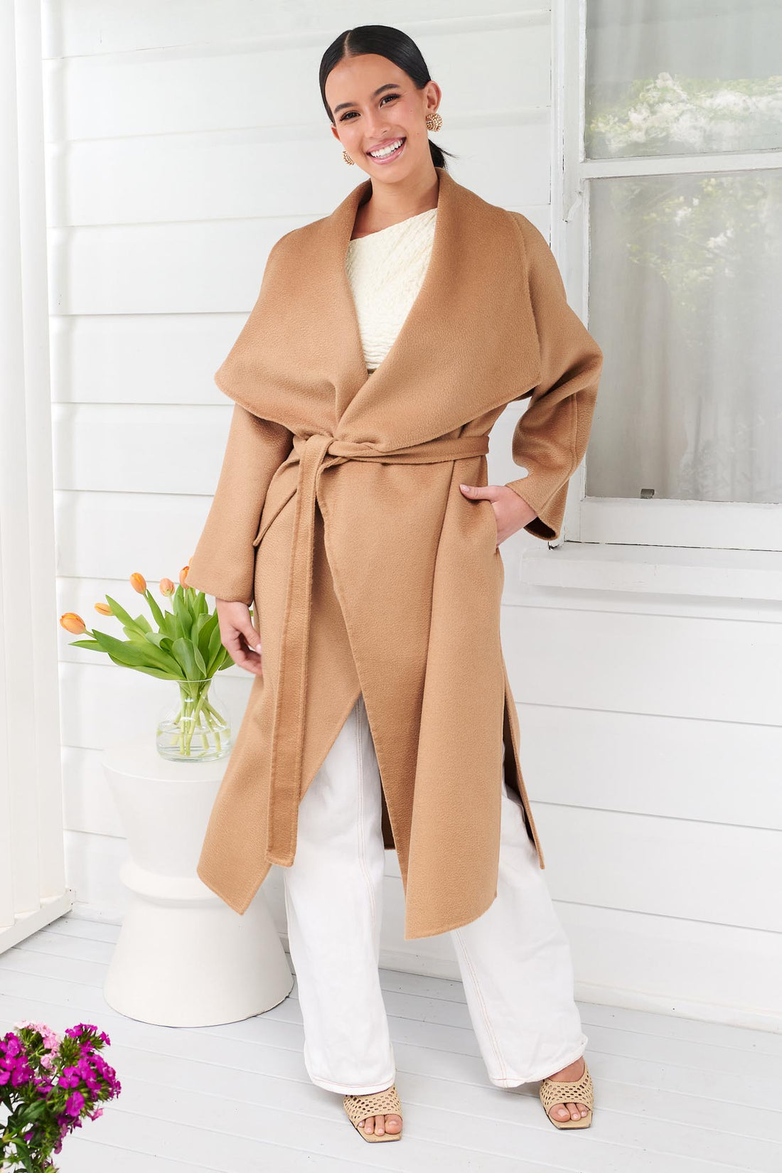 LUMI MERINO WOOL WRAP COAT - CAMEL