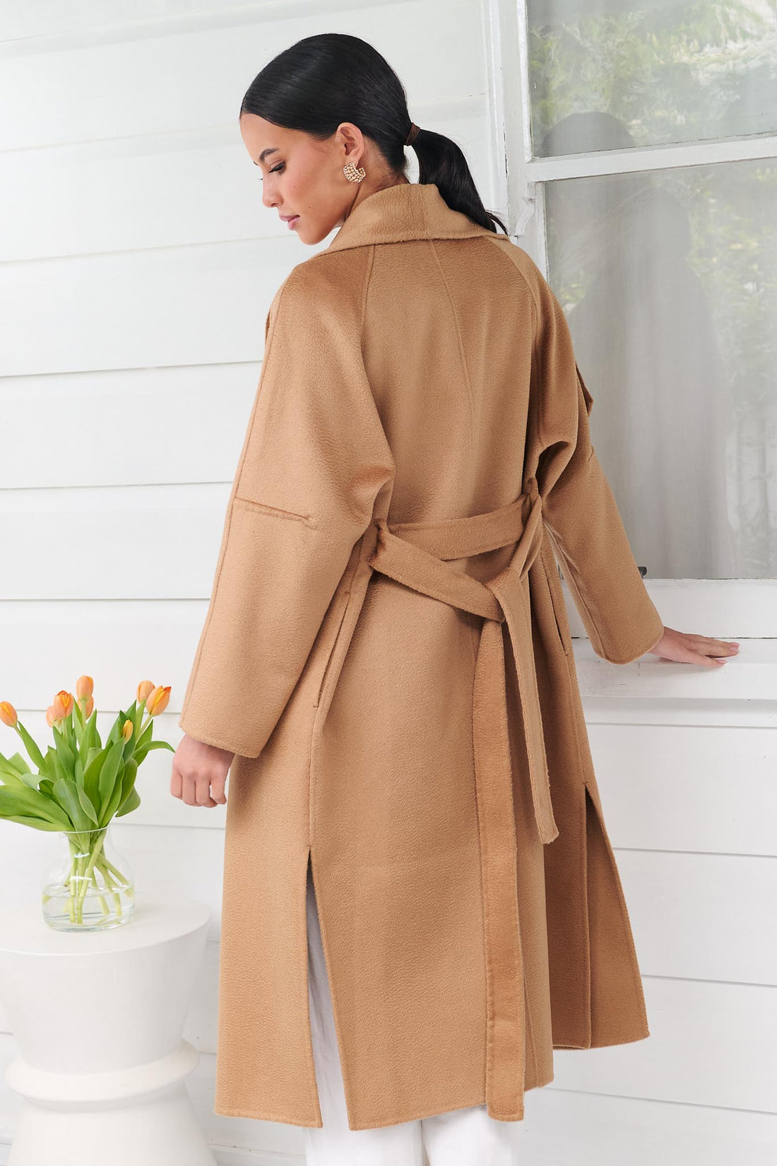 LUMI MERINO WOOL WRAP COAT - CAMEL