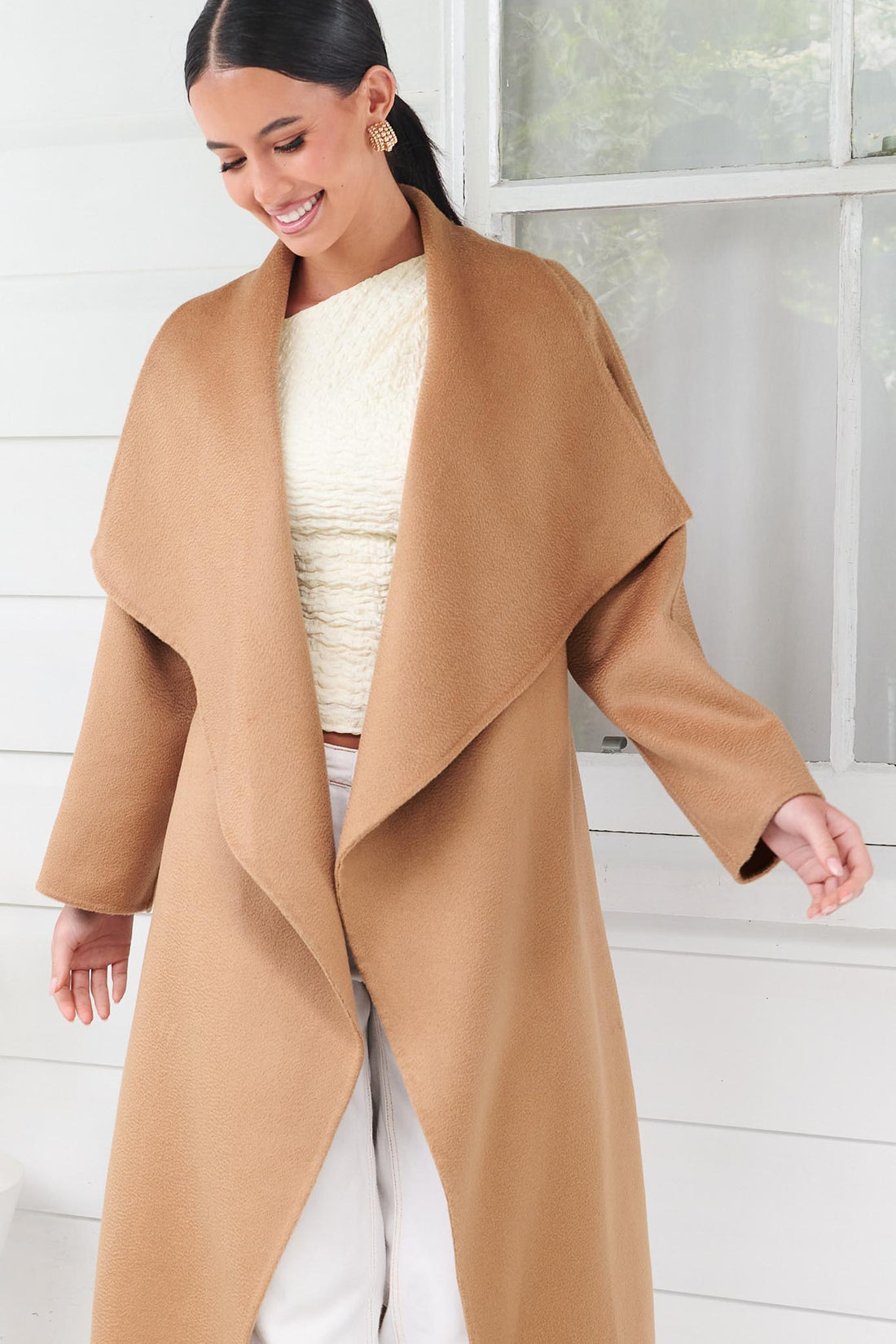 LUMI MERINO WOOL WRAP COAT - CAMEL