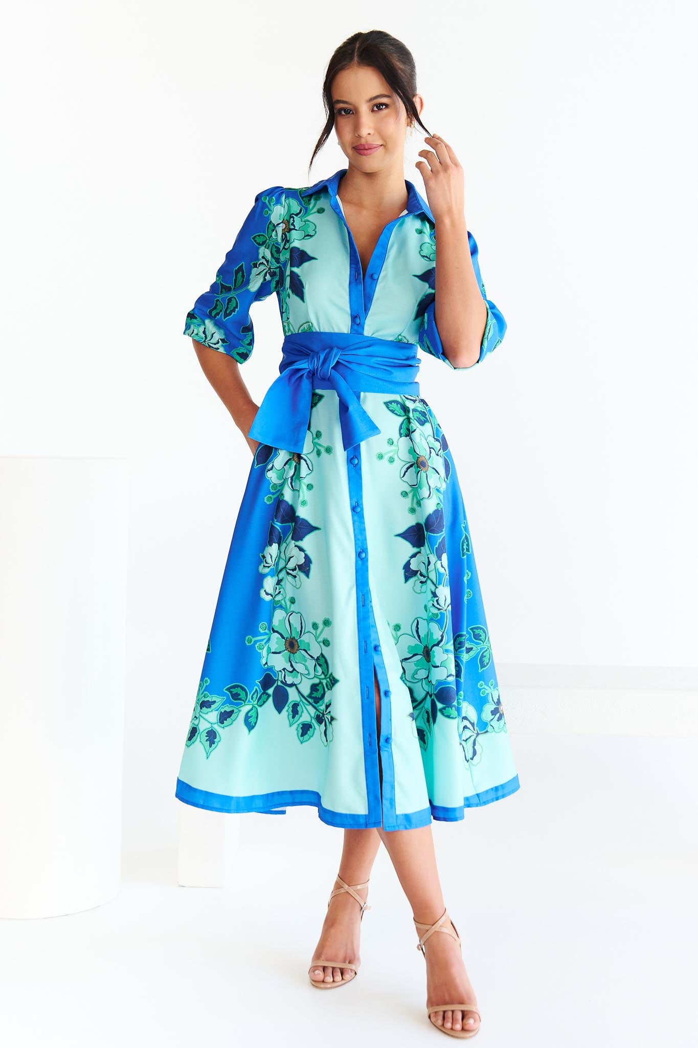 Aqua blue midi dress best sale