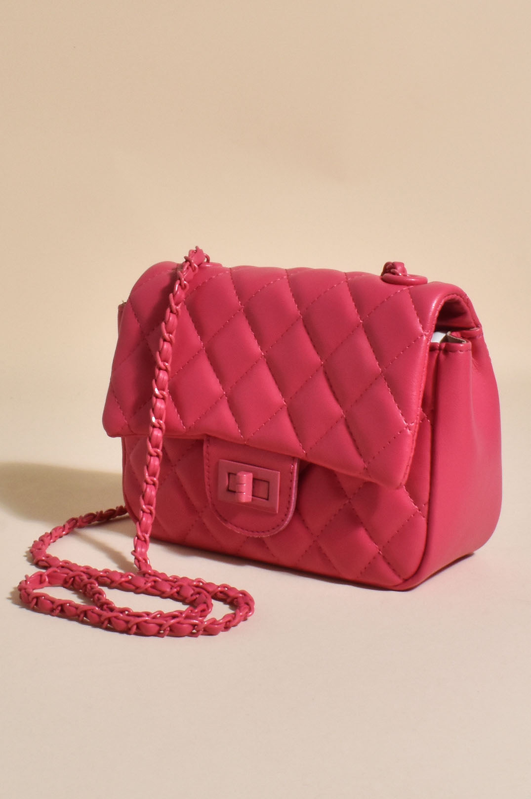 June Diamond Quilt Crossbody Bag - Hot Pink
