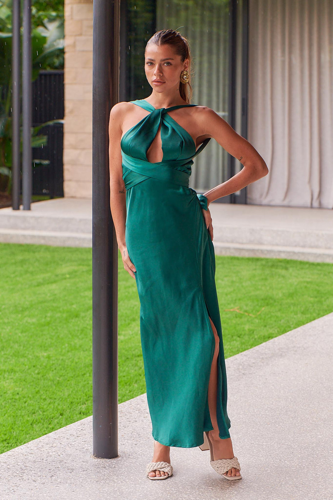 Cara Cross Back Dress - Forest Green - FINAL SALE