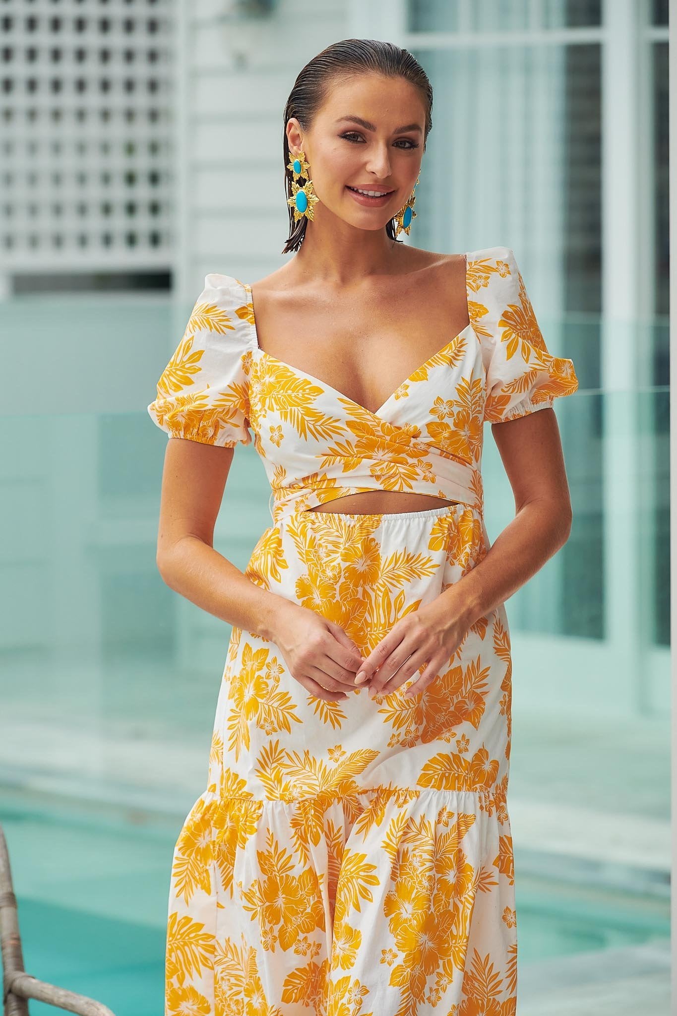 Mango yellow 2024 floral dress