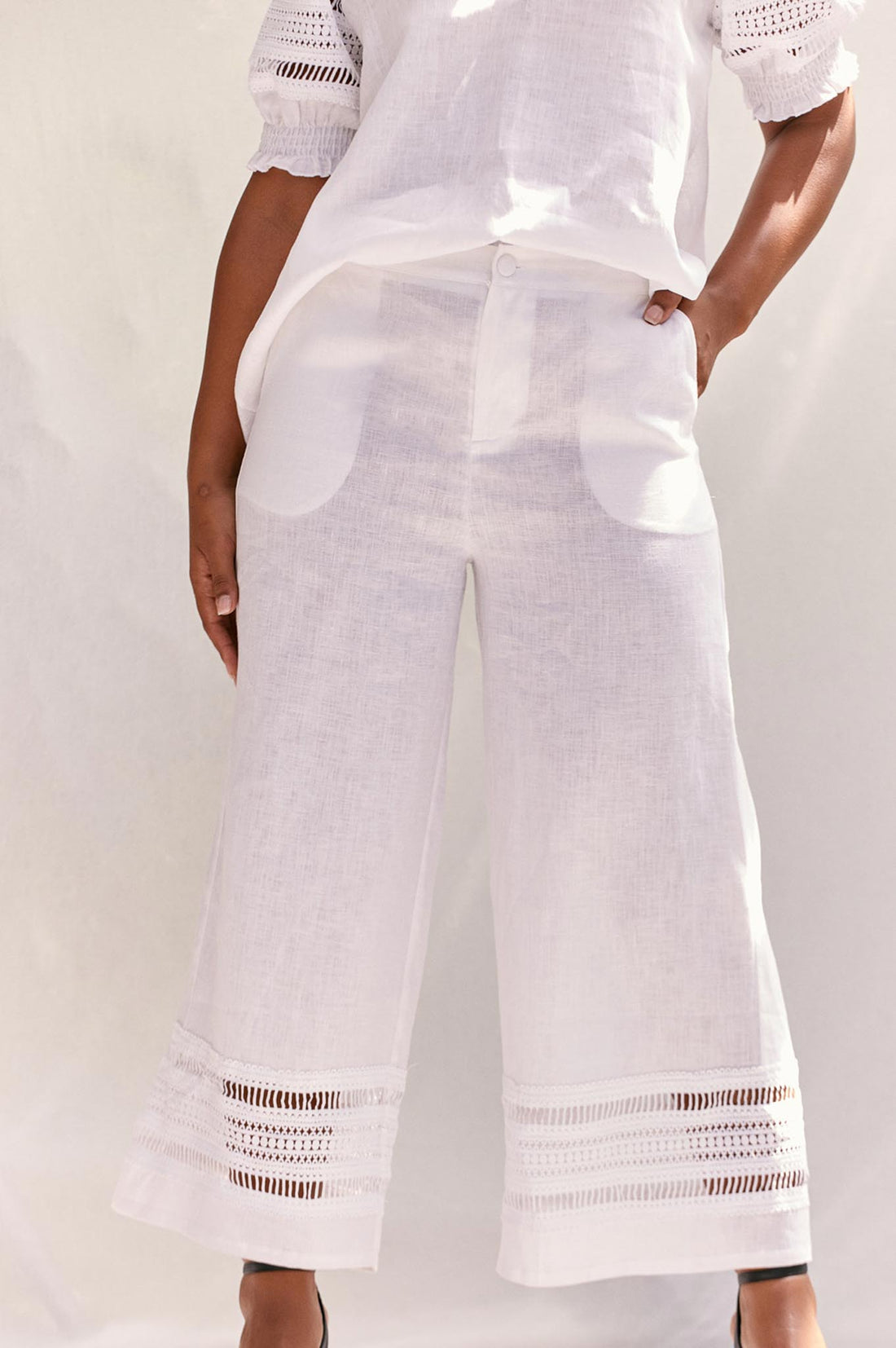 Max Linen Lace Pant - White - SALE