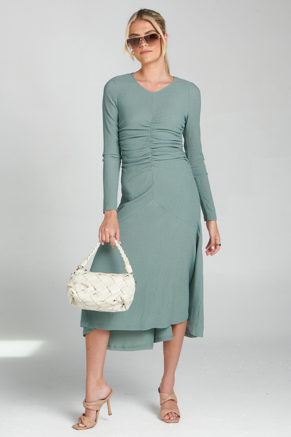 Nia Ruched Dress - Sage - FINAL SALE