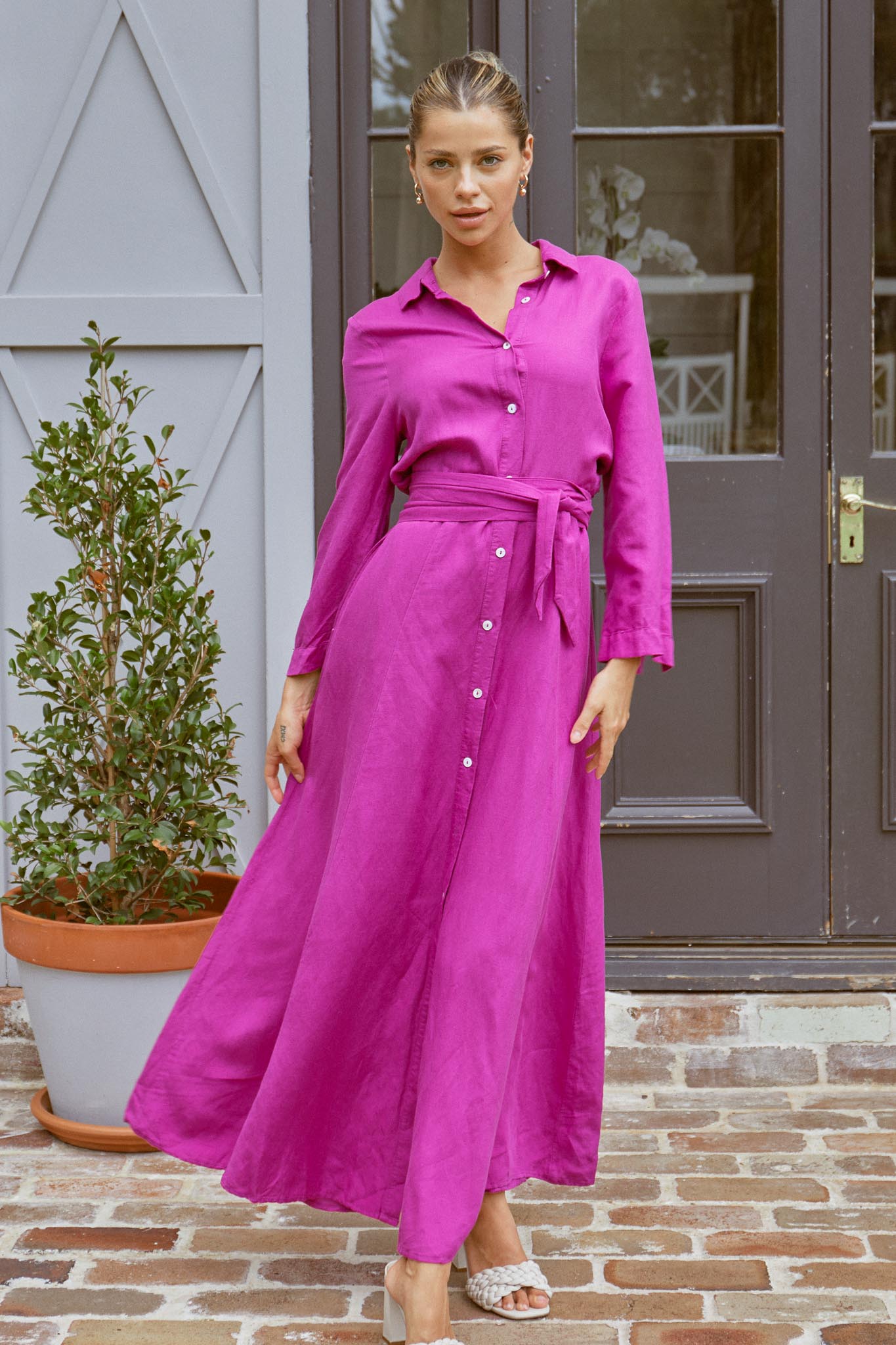 Pink maxi hot sale shirt dress