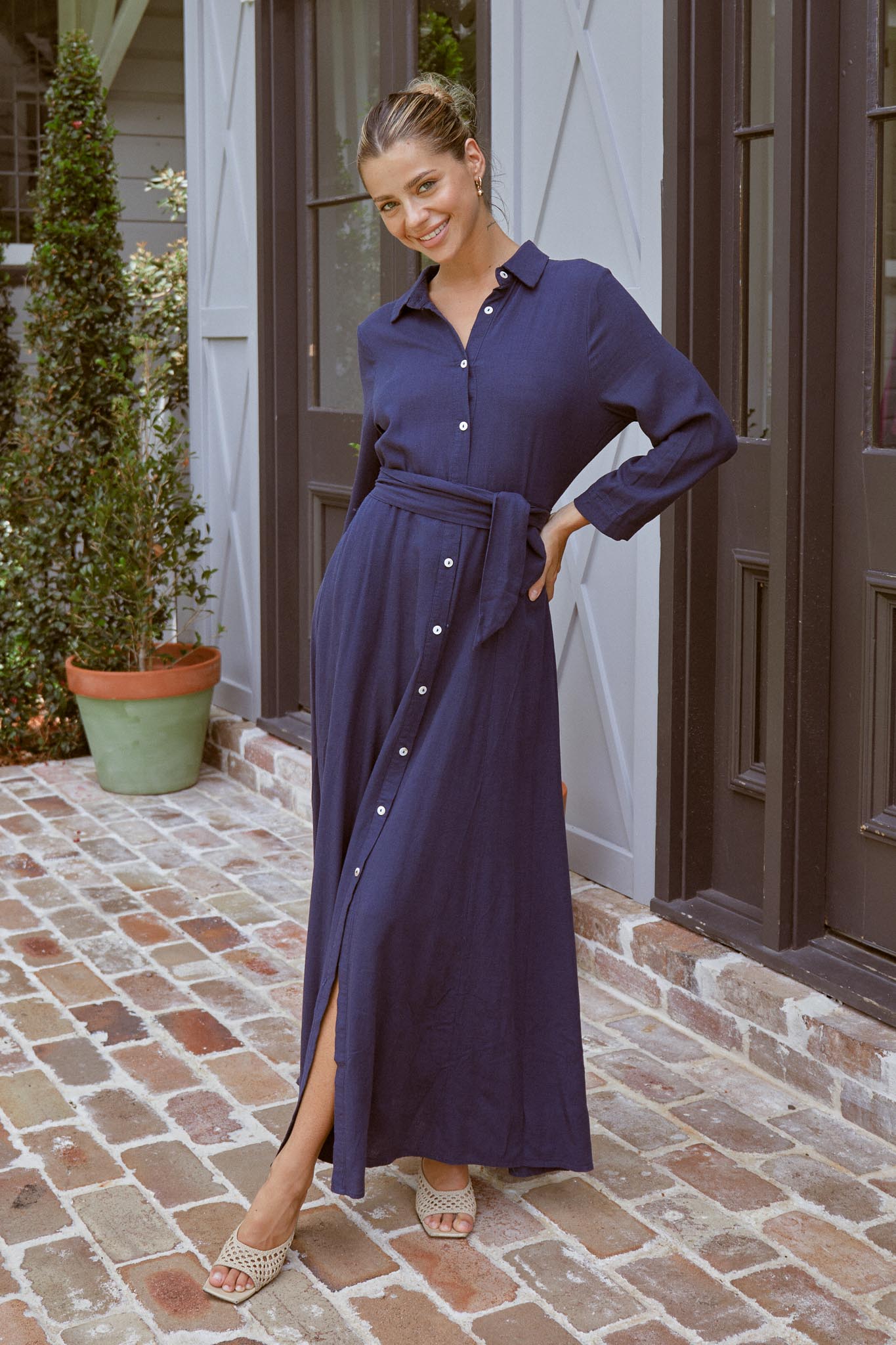 Blue maxi hotsell shirt dress