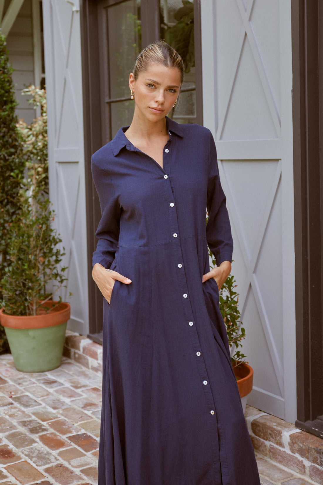 Sofia Shirt Dress - Maxi Length Navy - FINAL SALE
