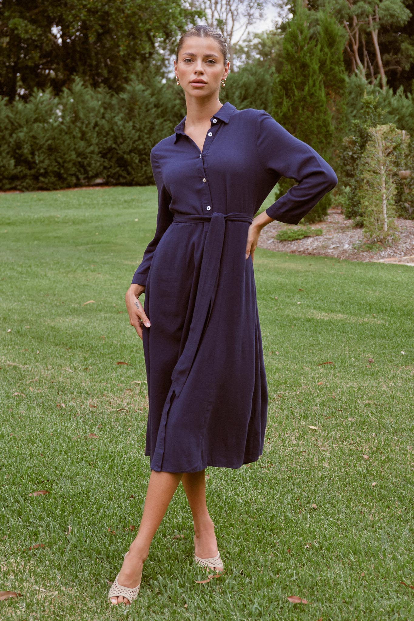 Navy midi hot sale shirt dress